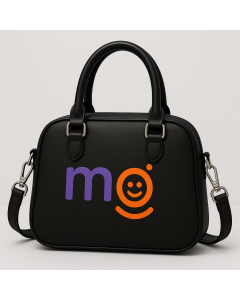 Smiley Black Handbag &ndash; Modern Vegan Leather Satchel with Color Pop