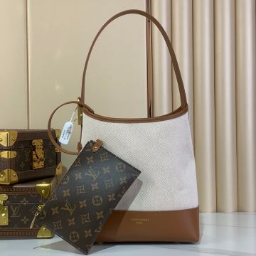 Low Key Hobo PM M25468 – Ecru Canvas & Calf-Leather Hobo Bag