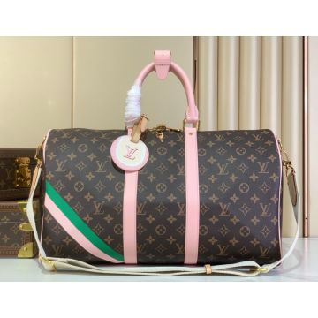Keepall Bandoulière 45 M25822 – Brown Monogram Canvas with Pink Accents Travel Bag
