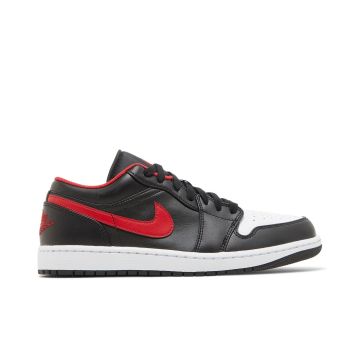 Jordan 1 Low White Toe 553558-063 | Black Fire Red White Leather Sneaker