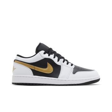 Jordan 1 Low White Black Metallic Gold 553558-172 | White Black Gold Leather Sneaker