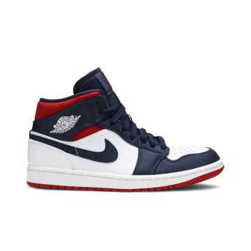 Jordan 1 Mid SE USA 852542-104 | White Varsity Red Midnight Navy Retro Sneakers