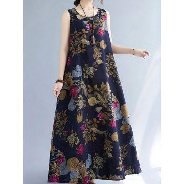 Women's Summer Maxi Dress – Loose Fit, Sleeveless, Floral Print Long Dress for Vacation or Casual Wear