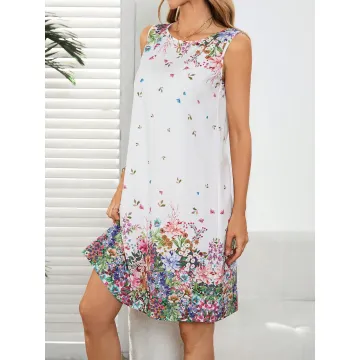 Women's Sleeveless Floral Midi Dress – Casual Commuter Style, Lightweight Mid-Length Summer Outfit