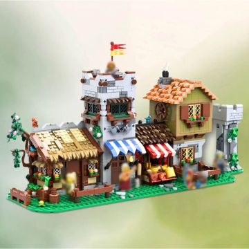 Medieval Town Square Modular Building Block Set – Castle-Era Business Center Toy