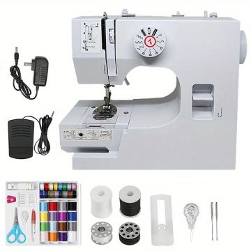 Electric Sewing Machine with 12 Built-in Stitches – Mini Portable with Foot Pedal & 42-Piece Sewing Kit | Beginner Friendly