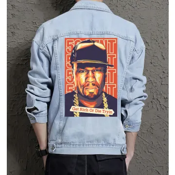 50cent Getrich Jean Jacket for Men – Gift for Music Fans – Birthday Present - Light Blue - Main View