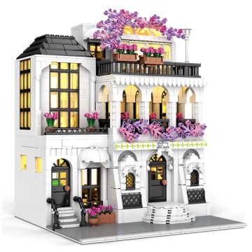 European Garden Hotel Building Set - Villa with Flower Street | Architecture Model Blocks for Home Decor and Adult Collectors