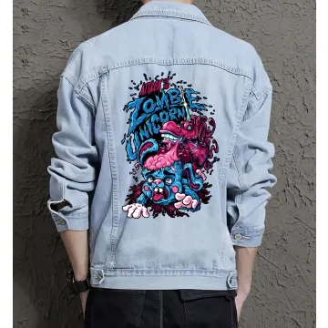 Attack of the Zommbie Unicorn Jean Jacket for Men – Gift for Teen Boys – Christmas Gift - Light Blue - Main View