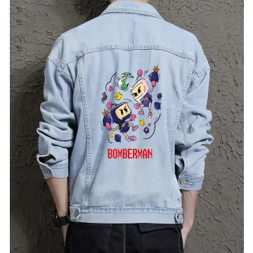 Bomberman Denim Jacket for Men – Gift for Retro Gamers – Christmas Present - Light Blue - Main View