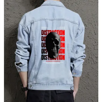 Distraction Denim Jacket for Men – Gift for Fashionistas – Anniversary Celebration - Light Blue - Main View