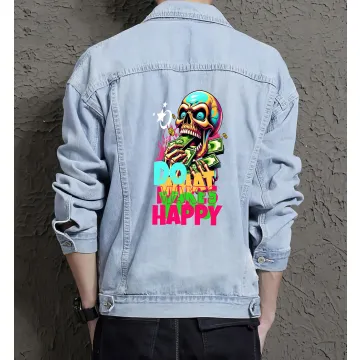 Do What Makes You Happy Jean Jacket for Men – Gift for Urban Fashion Enthusiasts – Birthday Present - Light Blue - Main View