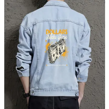 Dollars Makesense Jean Jacket for Men – Gift for Urban Trendsetters – Christmas Gift - Light Blue - Main View