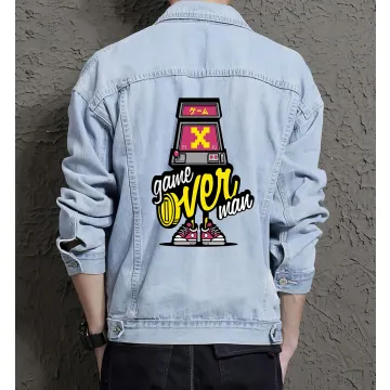 Game Over Man Denim Jacket for Men – Gift for Gamers – Christmas Gift - Light Blue - Main View