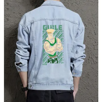 Gunle Street Fighter Denim Jacket for Men - Gift for Gamers - Christmas Present - Light Blue - Main View