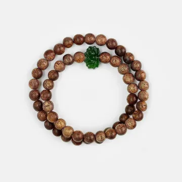 Handcrafted Agarwood Bracelet for Spiritual Souls – Grounding Energy for Daily Wear, Meditation – Brown Agarwood, Green – Main View