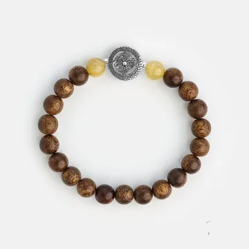 Handcrafted Agarwood Bracelet - Grounding Energy for Daily Wear, Meditation – Brown Agarwood, Yellow – Main View