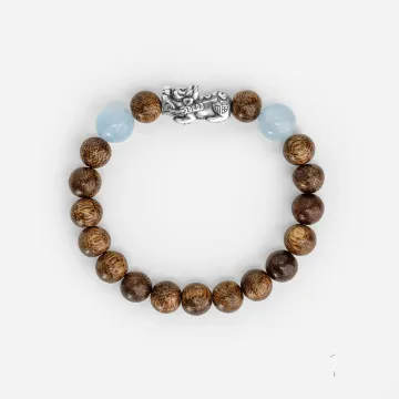 Handcrafted Agarwood Bracelet – Grounding Energy for Meditation, Spiritual Gifts – Blue, Brown – Main View