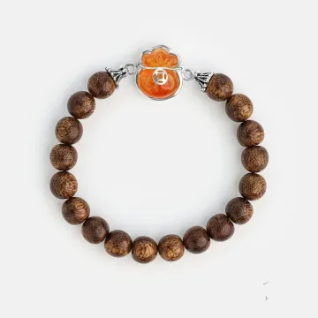 Handcrafted Natural Agarwood Bracelet - Calming and Grounding Energy for Daily Wear, Meditation – Brown Agarwood, Red – Main View