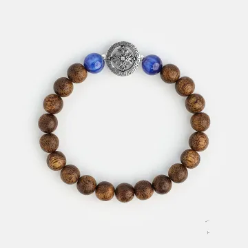 Handcrafted Natural Agarwood Bracelet for Spiritual Souls – Grounding Energy for Daily Wear, Meditation – Blue, Brown Agarwood – Main View