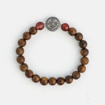 Handcrafted Natural Agarwood Bracelet for Spiritual Souls – Grounding Energy for Daily Wear, Meditation – Brown Agarwood, Red – Main View