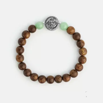 Handcrafted Natural Agarwood Bracelet for Spiritual Souls – Grounding Energy for Meditation, Protection – Brown Agarwood, Green – Main View