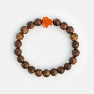 Handcrafted Natural Agarwood Bracelet for Spiritual Souls – Grounding Energy for Meditation, Protection – Brown Agarwood, Red – Main View