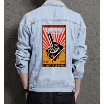 Joystick Legen 8-bits Denim Jacket for Men – Gift for Video Game Enthusiasts – Christmas Present - Light Blue - Main View