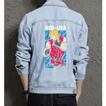 Ken From Street Fighter Denim Jacket for Men - Gift for Fighting Game Fans - Christmas Gift - Light Blue - Main View