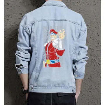M. Bison Street Fighter Denim Jacket for Men – Gift for Video Game Fans – Christmas Gift - Light Blue - Main View