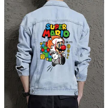Mario Denim Jacket for Men - Gift for Retro Gamers - Christmas Present - Light Blue - Main View