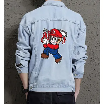 Mario Retro Leatherface Jacket for Men – Gift for Video Game Fans – Christmas Gift - Light Blue - Main View