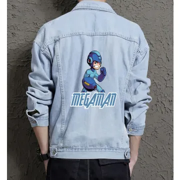 Megaman Denim Jacket for Men – Gift for Retro Gamers – Christmas Gift - Light Blue - Main View