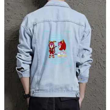 Men's Jean Jacket - Retro Sonic - Gift for Fans - Vintage Look - Christmas Present - Light Blue - Main View