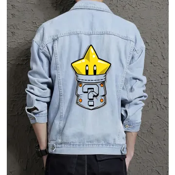 Men's Jean Jacket - Retro Star Theme - Gift for Fans - Vintage Look - Christmas Present - Light Blue - Main View