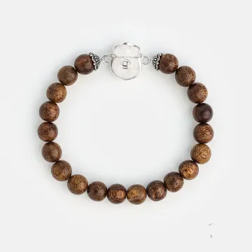 Natural Agarwood Bracelet for Spiritual Gift Buyers – Handcrafted Calming Energy for Meditation, Protection – Brown Agarwood, White – Main View