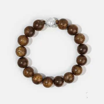 Natural Agarwood Bracelet for Women and Men – Handcrafted Spiritual Wood Bracelet for Daily Wear, Meditation – Brown – Main View