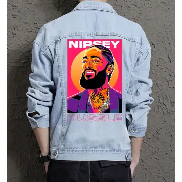Nipsey Hussle Jean Jacket for Men – Gift for Music Fans – Birthday Present - Light Blue - Main View