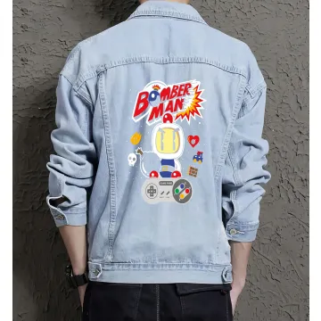 Retro Bommer Man Denim Jacket for Men - Gift for Video Game Fans - Christmas Gift - Light Blue - Main View