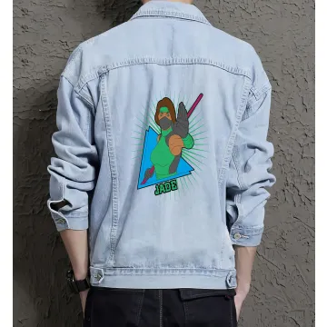 Retro Jade Denim Jacket for Women – Unique Gift – Anniversary Celebration - Light Blue - Main View