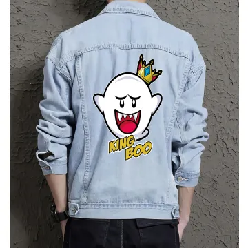 Retro King Boo Denim Jacket for Men – Nintendo Gift – Halloween Costume - Light Blue - Main View