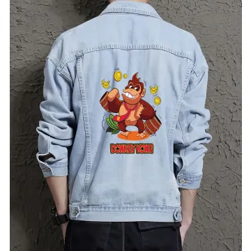 Retro Kong Denim Jacket for Men – Gift for Retro Gamers – Christmas Present - Light Blue - Main View