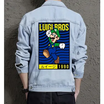 Retro Mario 1990 Denim Jacket for Men - Gift for Gamers - Nostalgic Collectible - Light Blue - Main View