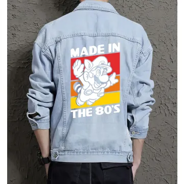 Retro Mario Denim Jacket for Men – Gamer Gift – Christmas Present - Light Blue - Main View