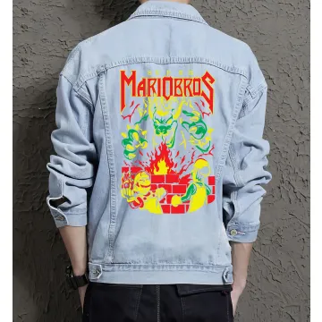 Retro Mario Denim Jacket for Men – Gaming Gift – Christmas Present - Light Blue - Main View