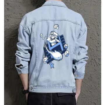 Retro Mario Denim Jacket for Men - Gift for Fans - Gaming Collection - Light Blue - Main View