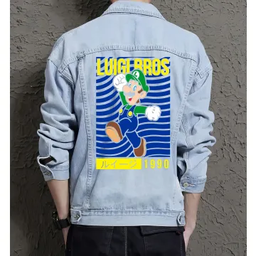 Retro Mario Denim Jacket for Men – Gift for Fans – Retro Gaming Event - Light Blue - Main View