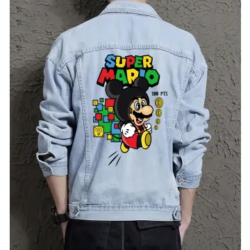 Retro Mario Denim Jacket for Men - Gift for Gamers - Birthday Present - Light Blue - Main View