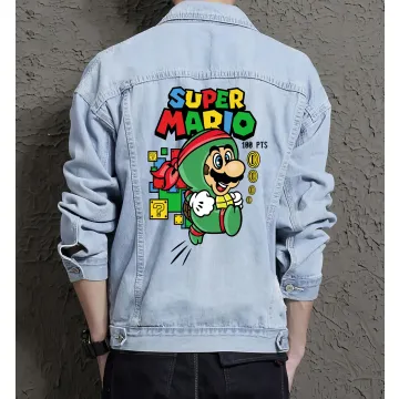 Retro Mario Denim Jacket for Men – Gift for Gamers – Christmas Gift - Light Blue - Main View