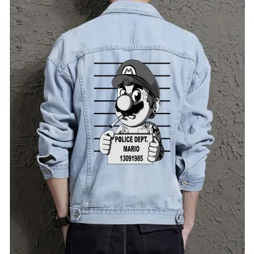 Retro Mario Denim Jacket for Men – Gift for Gaming Enthusiasts – Christmas Gift - Light Blue - Main View